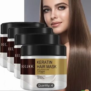 EELHOE Keratin Hair Mask (Black & Gold) - Intensive Collagen Repair, 4 Pack